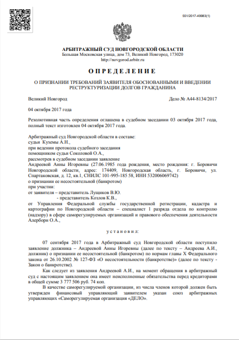 Списали 3 777 000 рублей долговых обязательств в процедуре банкротства физического лица